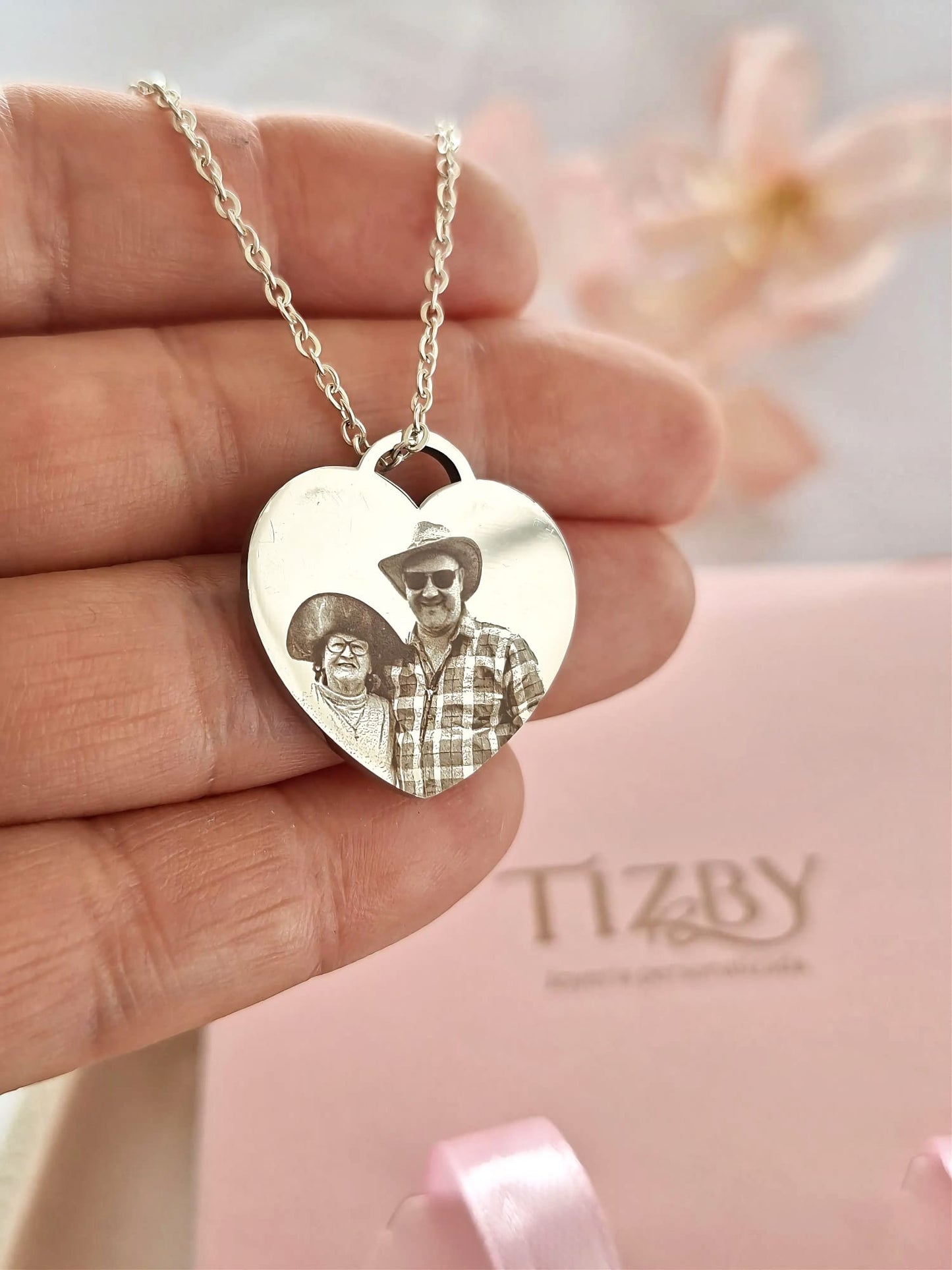 Collar Corazón Personalizado-Grabado láser de foto,texto.