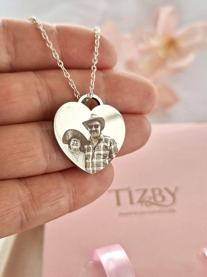 Collar Corazón Personalizado-Grabado láser de foto,texto.